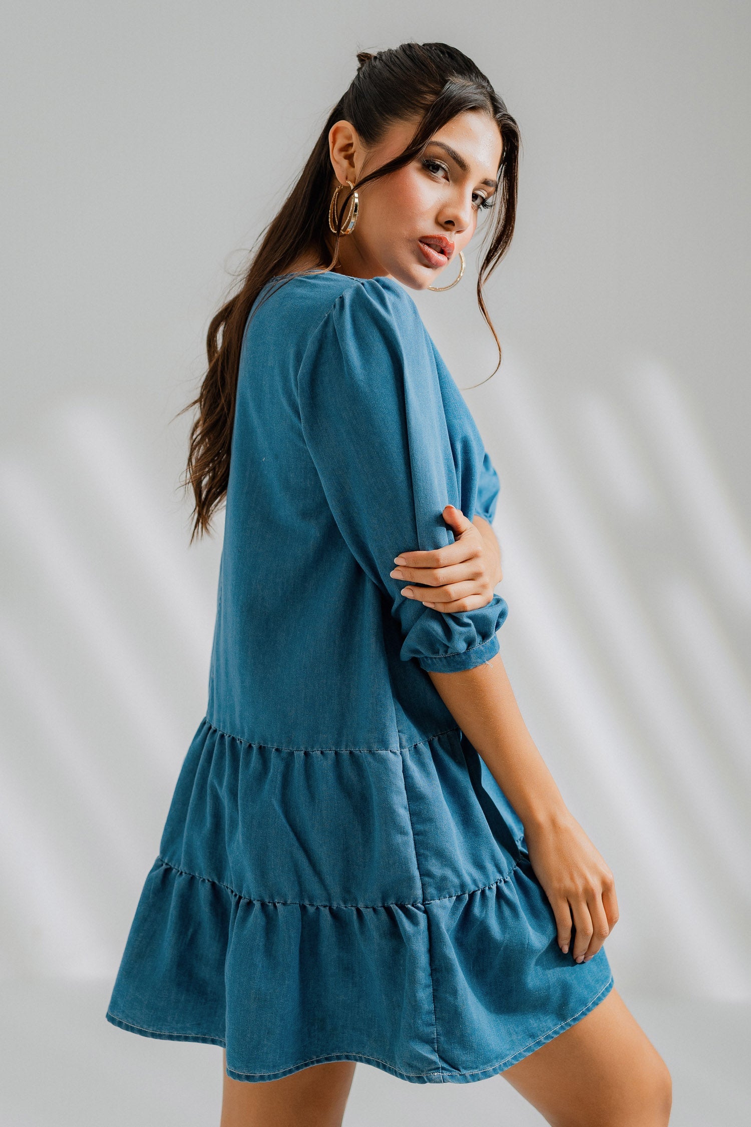 Tiered Chambray Midi Dress - Hustle N Holla