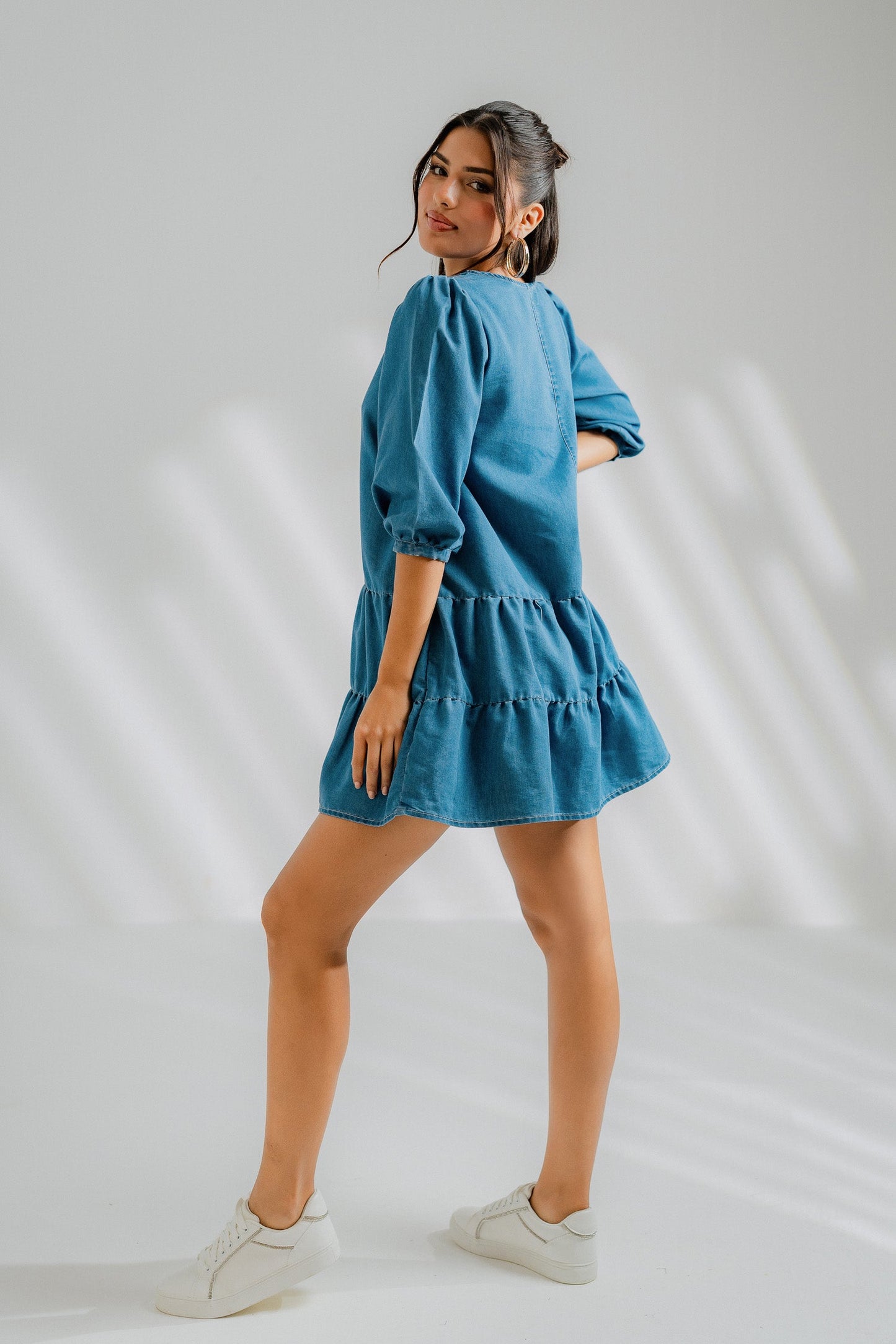 Tiered Chambray Midi Dress - Hustle N Holla