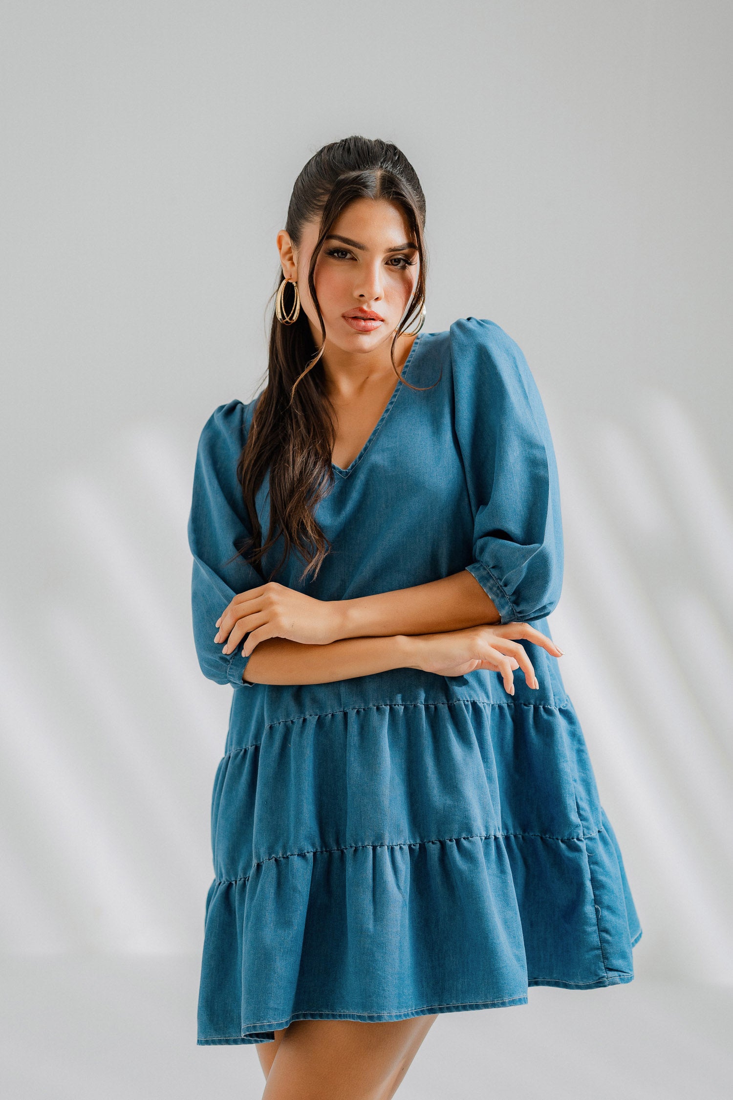 Tiered Chambray Minor Fault Midi Dress - Hustle N Holla