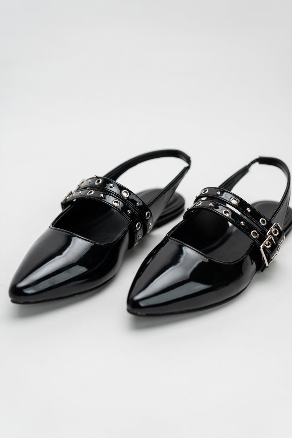Black Studed Slingback Flats - Hustle N Holla