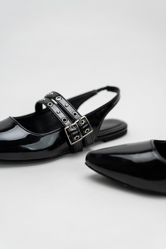 Black Studed Slingback Flats - Hustle N Holla