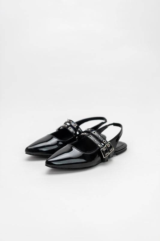 Black Studed Slingback Flats - Hustle N Holla