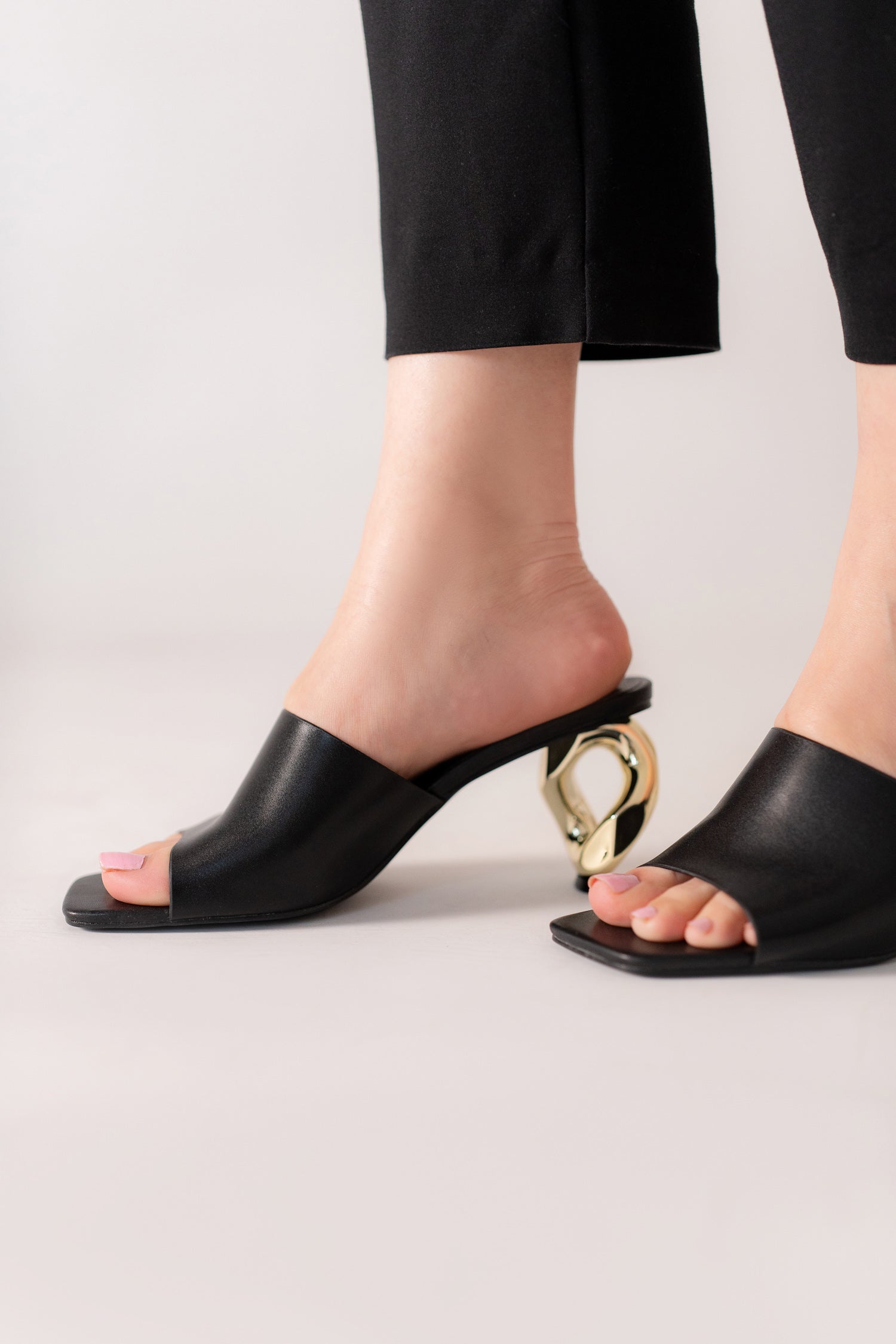 Black Heels with Golden Ring Detail