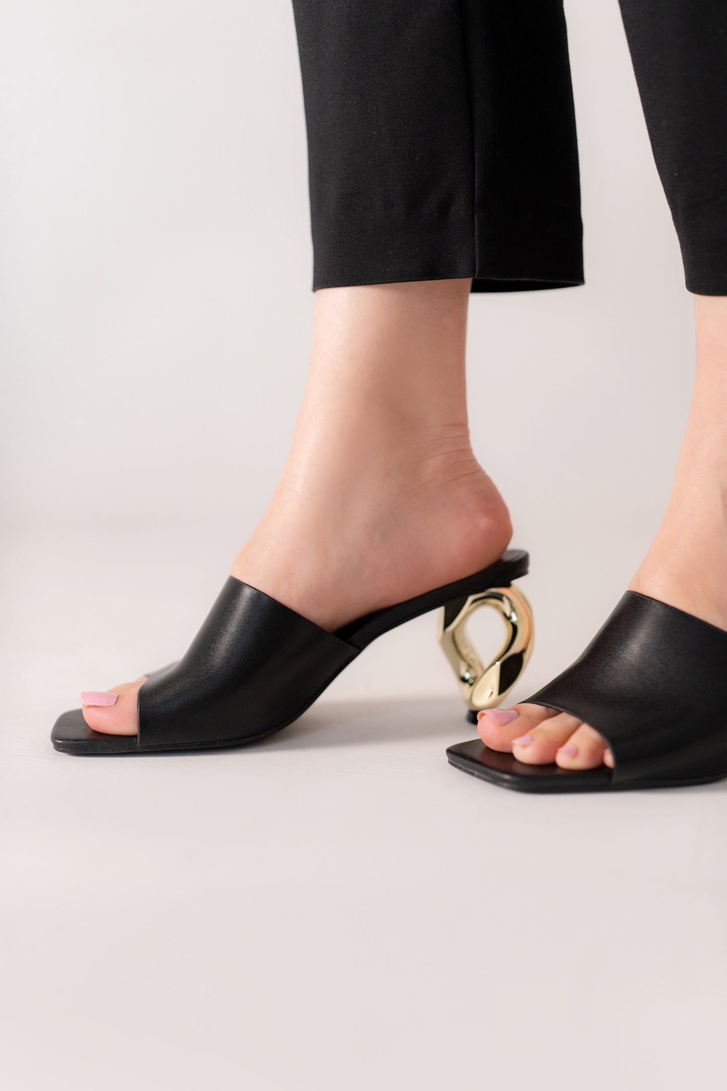 Black Heels with Golden Ring Detail - Hustle N Holla