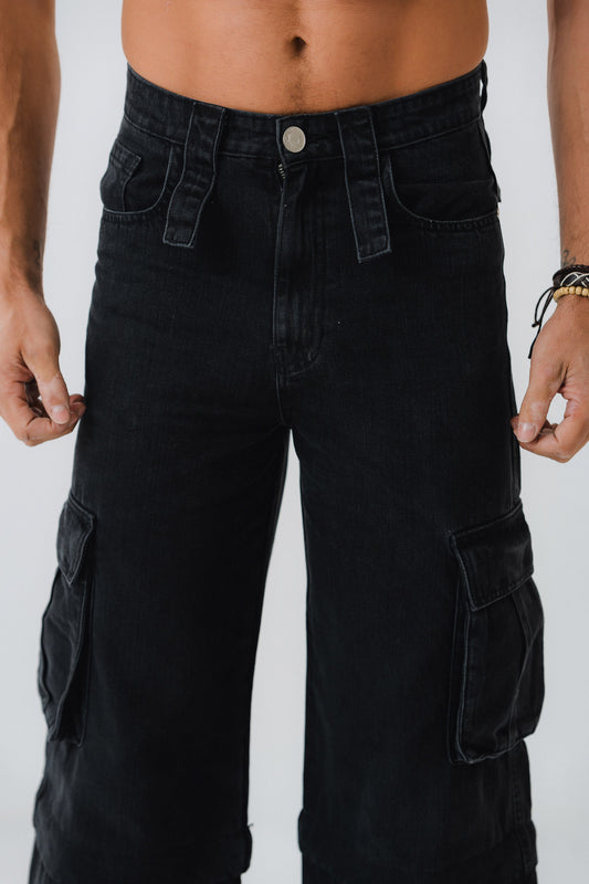 Black Cargo Denim Jeans