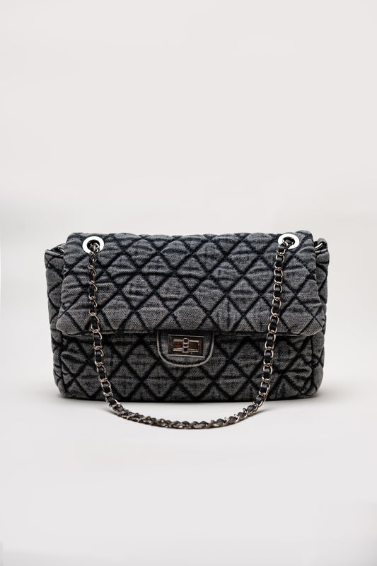 Denim Quilted Shoulder Bag - Hustle N Holla