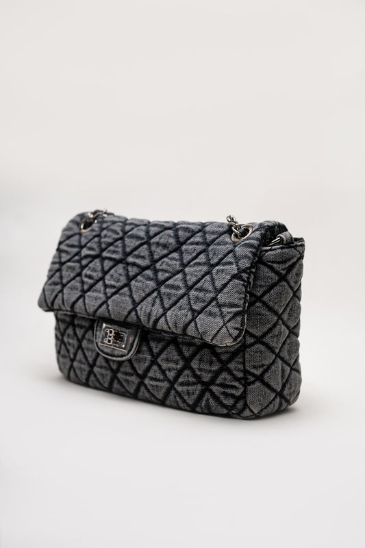 Denim Quilted Shoulder Bag - Hustle N Holla