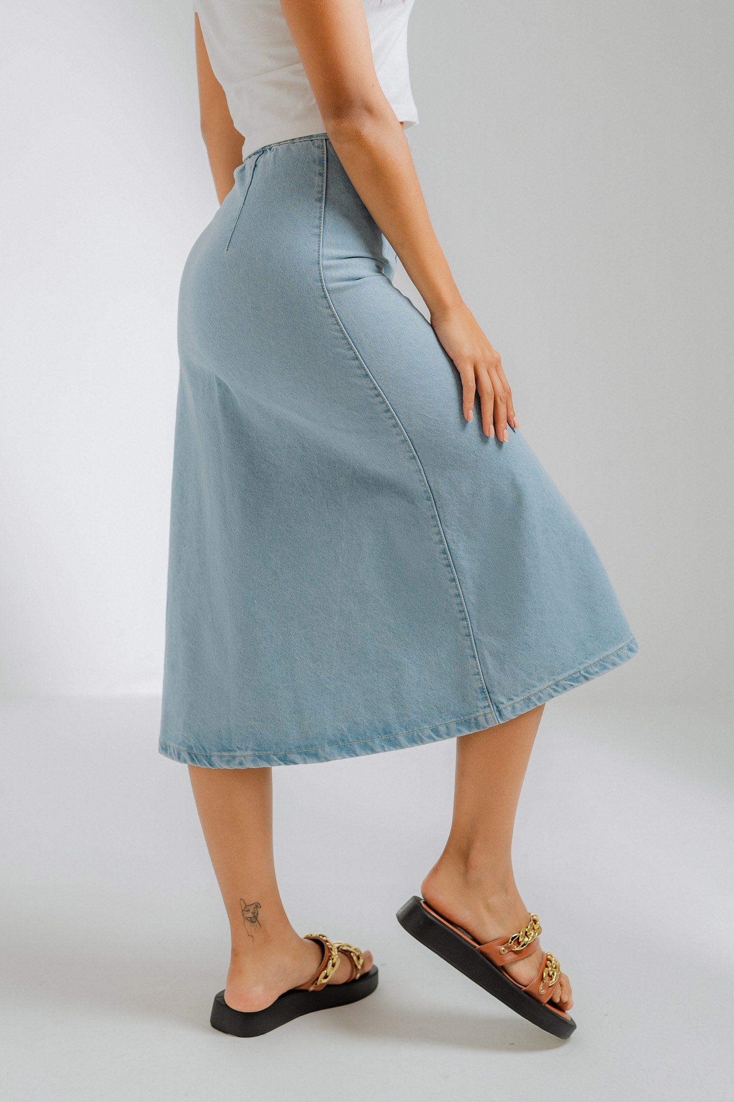 Mid Blue Button-Front Midi Skirt - Hustle N Holla