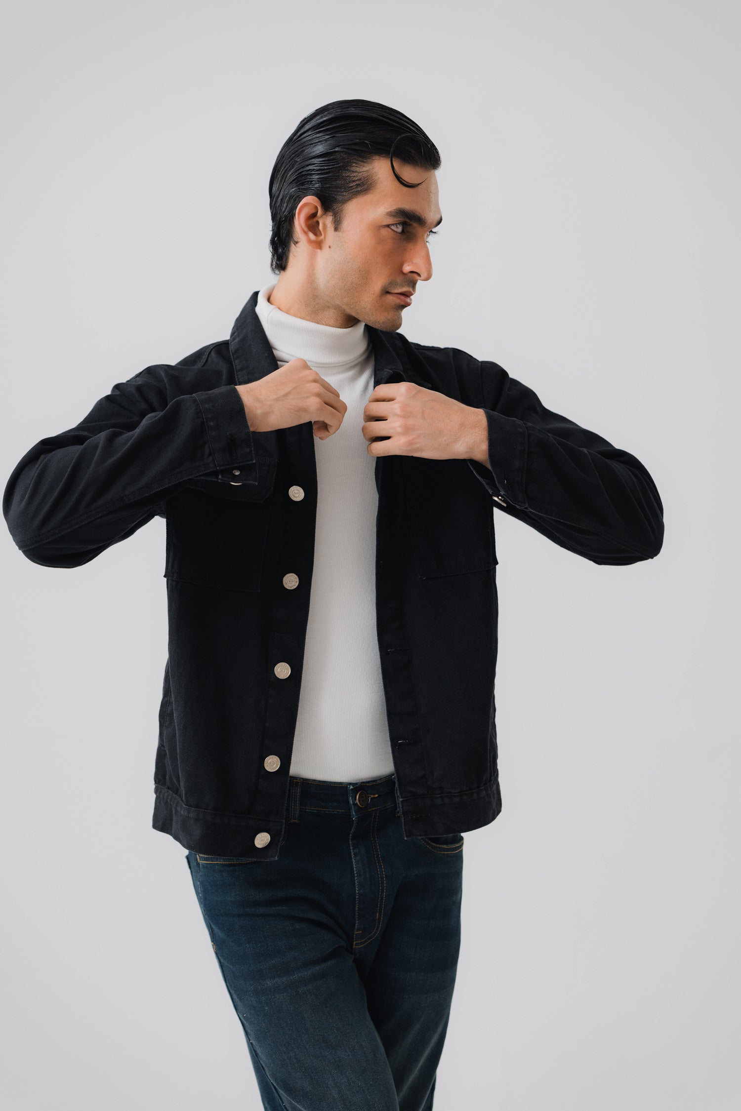 Black Multiple Pockets Denim Jacket