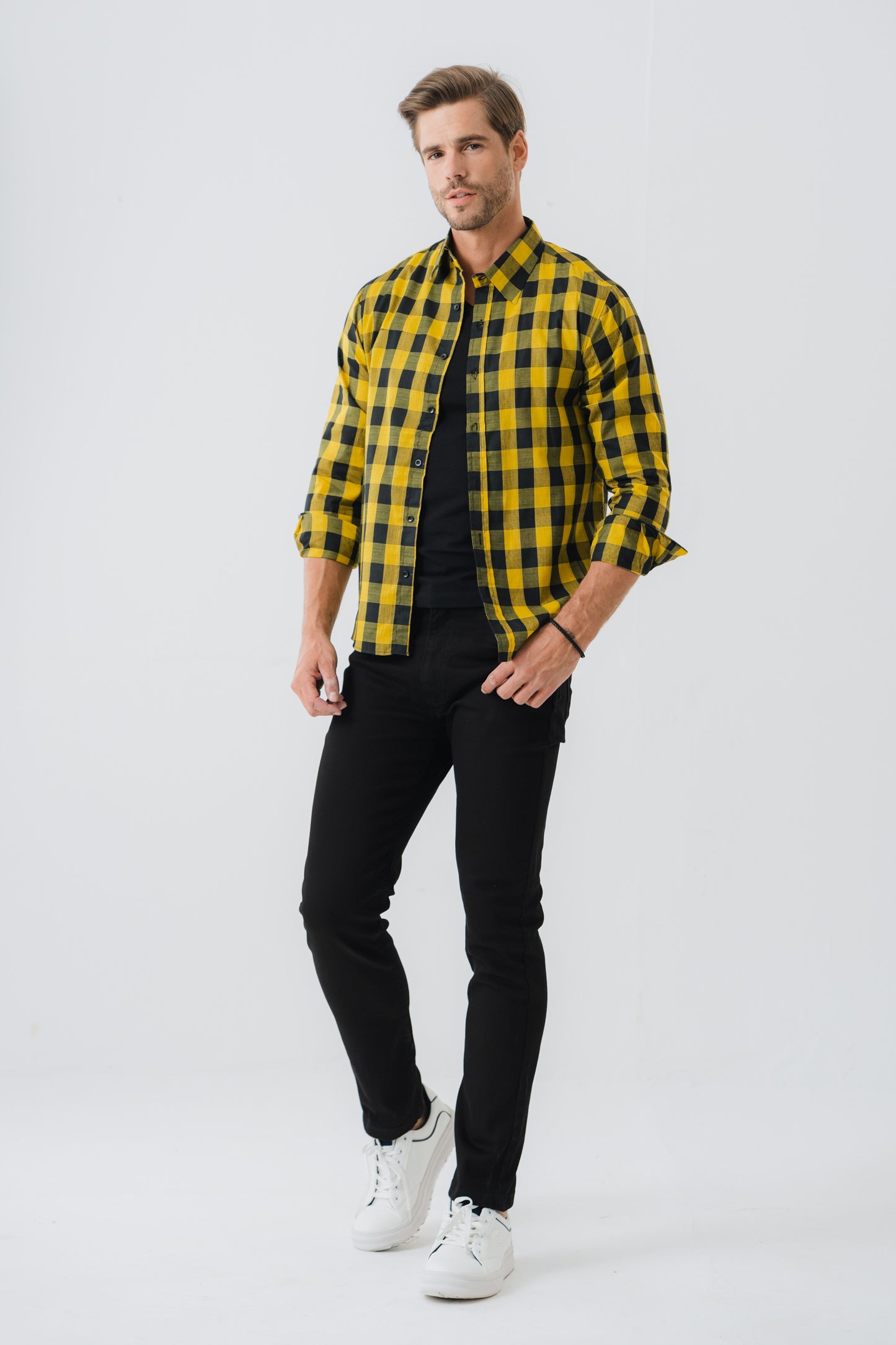 Yellow and Black Plaid Shirt