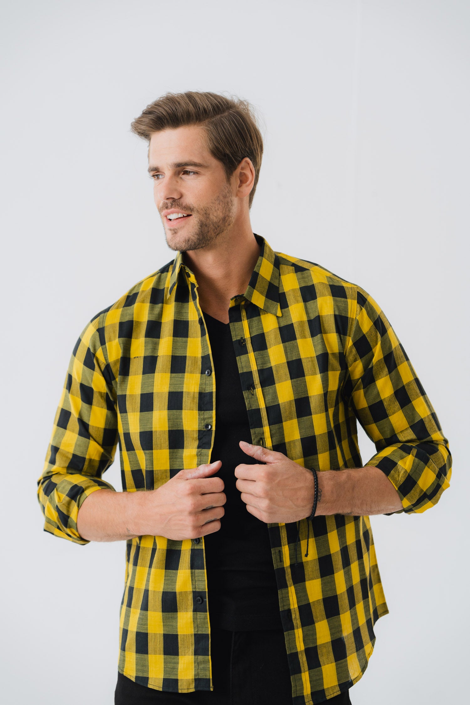 Yellow and Black Plaid Shirt - Hustle N Holla