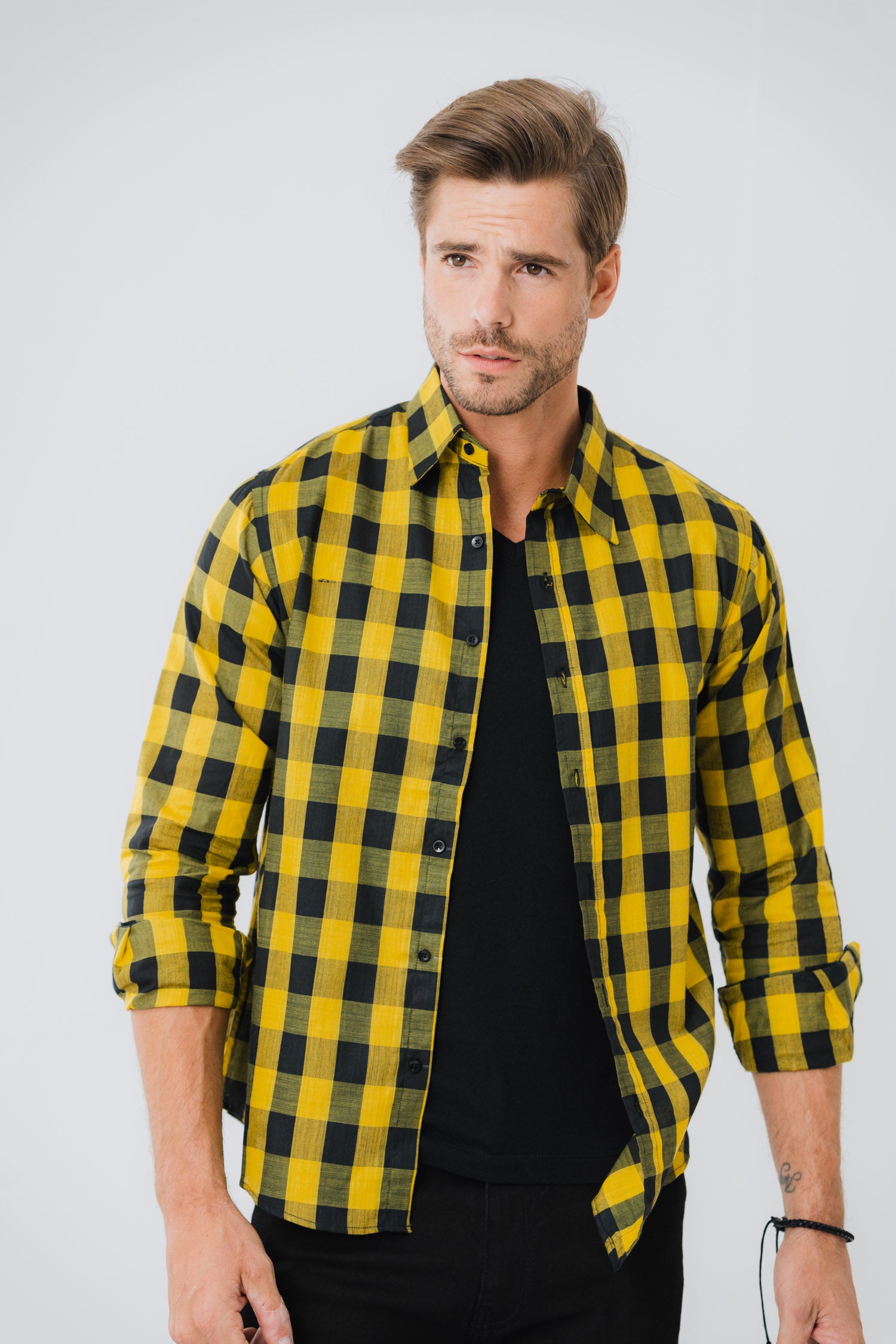 Yellow and Black Plaid Shirt - Hustle N Holla