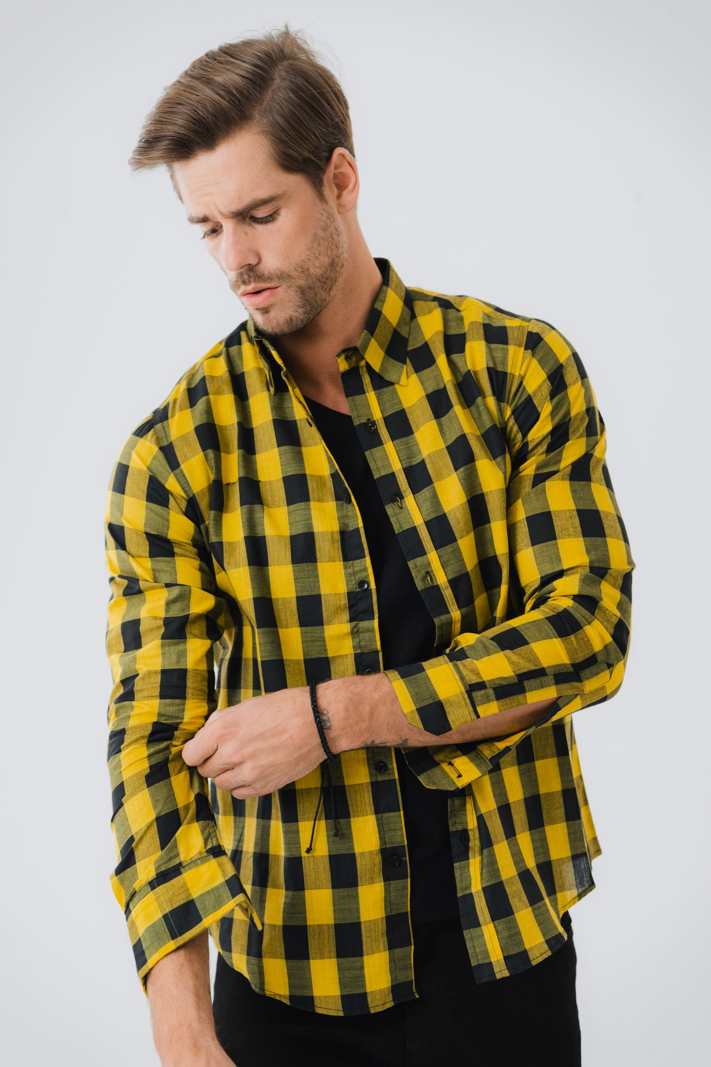 Yellow and Black Plaid Shirt - Hustle N Holla