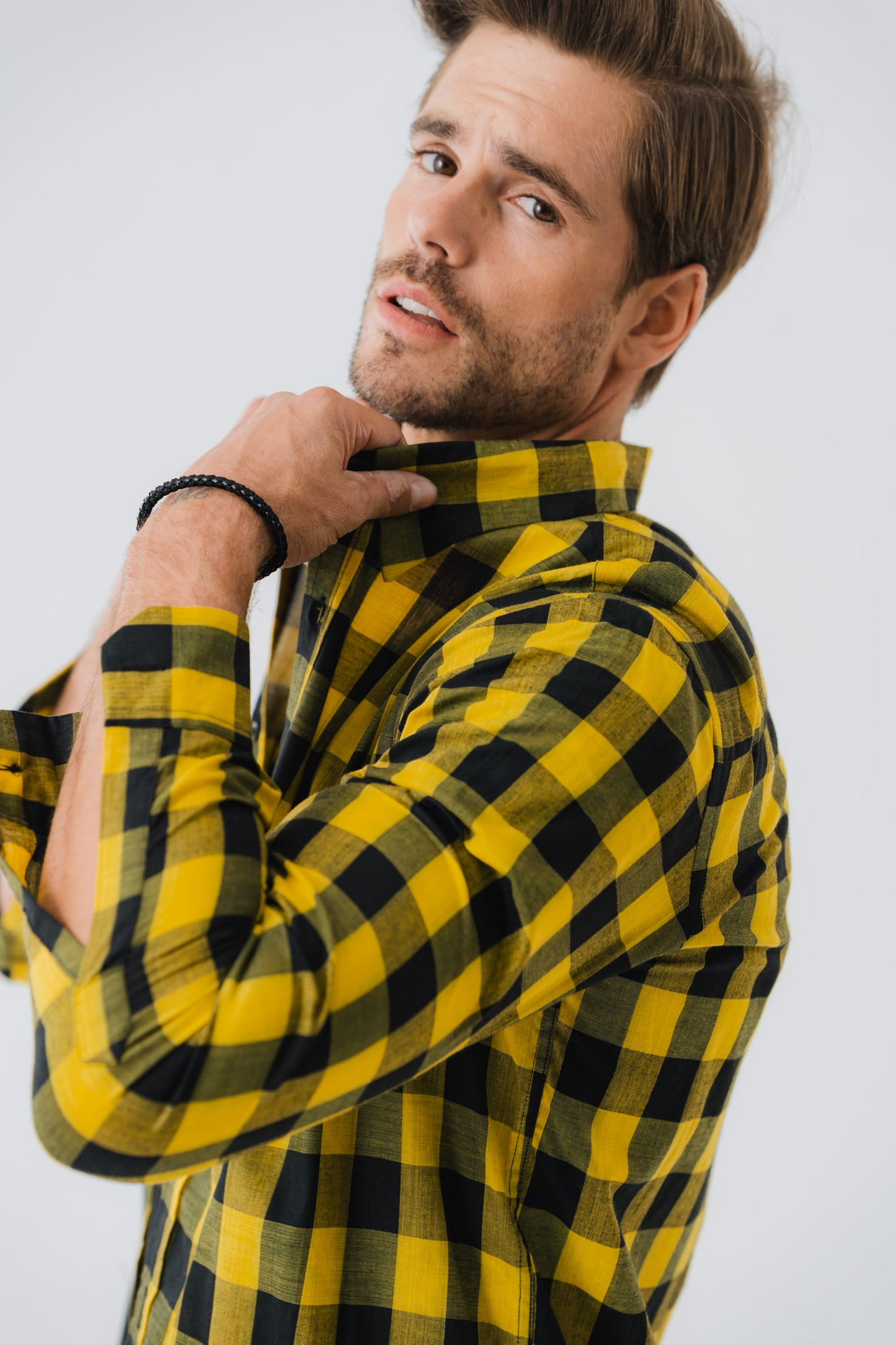 Yellow and Black Plaid Shirt