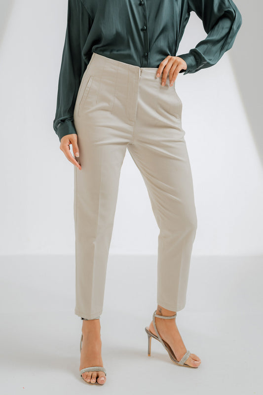 Tailored Slim Fit Beige Trousers