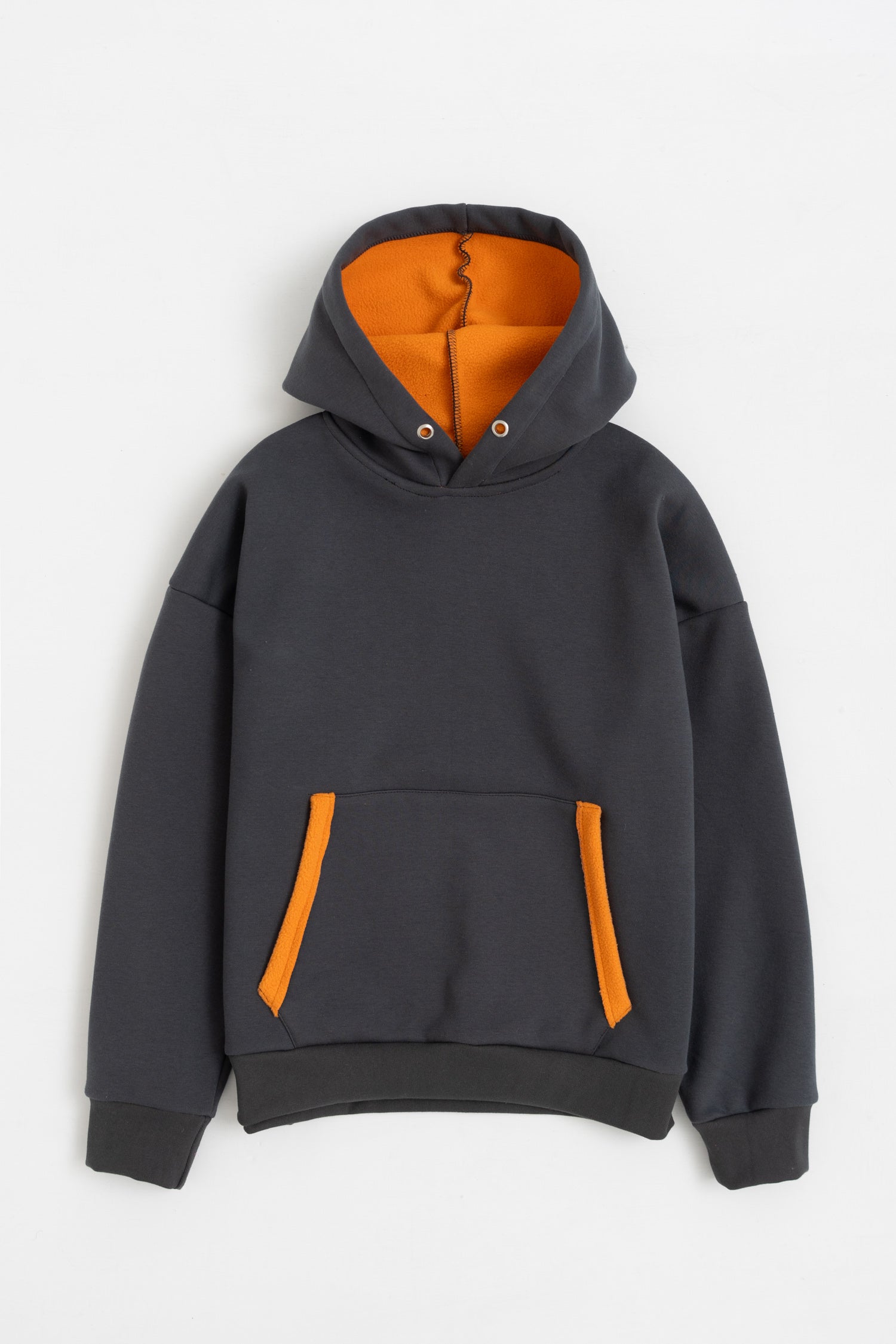 Grey Contrast Trim Oversized Hoodie