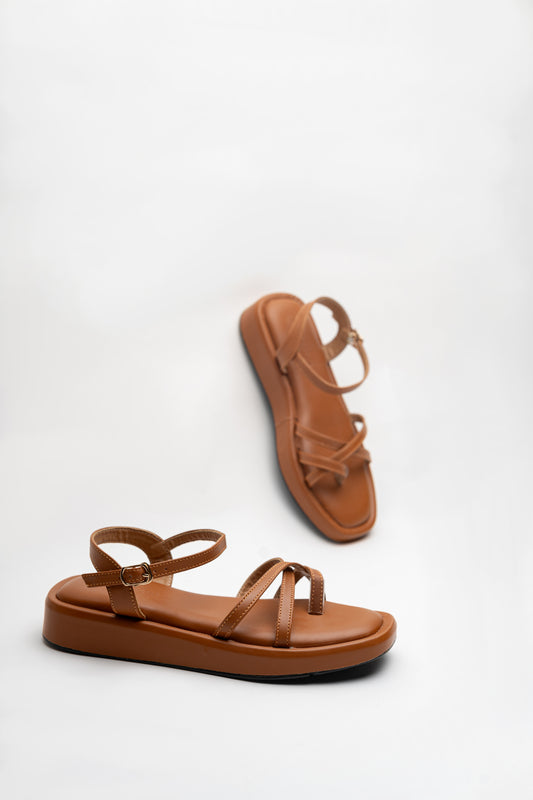 Tan Cross-Strap Sandals - Hustle N Holla