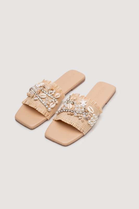 Beige Embellished Flats - Hustle N Holla