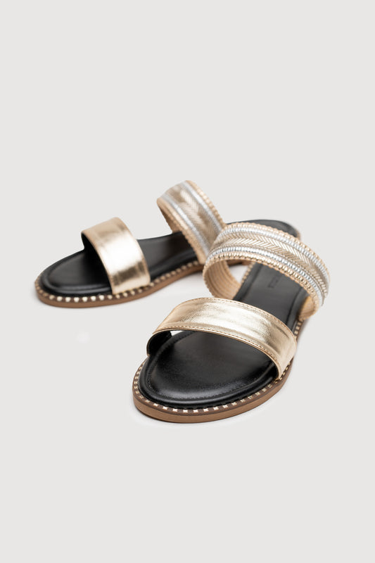 Gold Double-Strap Flats - Hustle N Holla