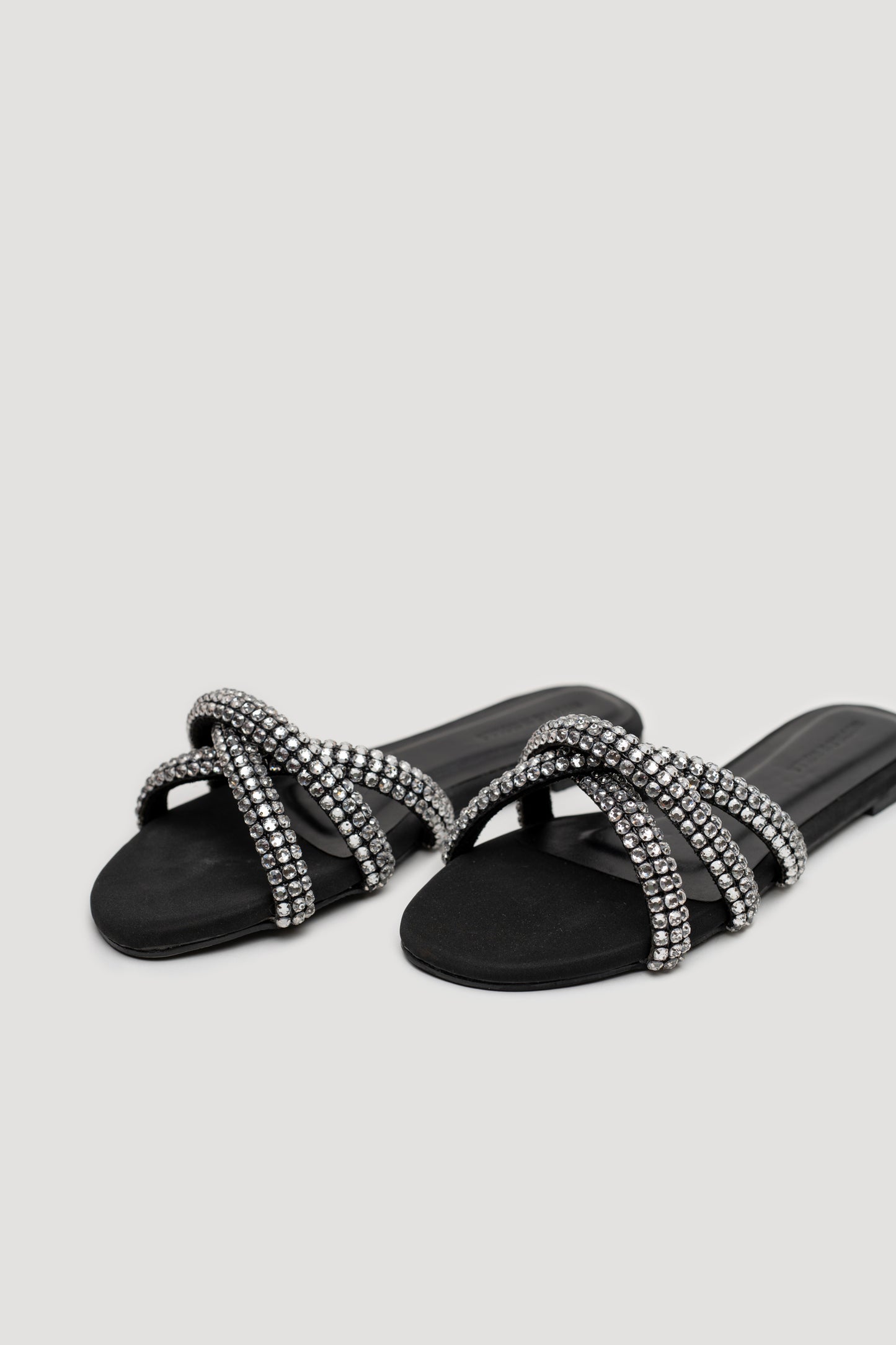 Black Embellished Strappy Flats - Hustle N Holla