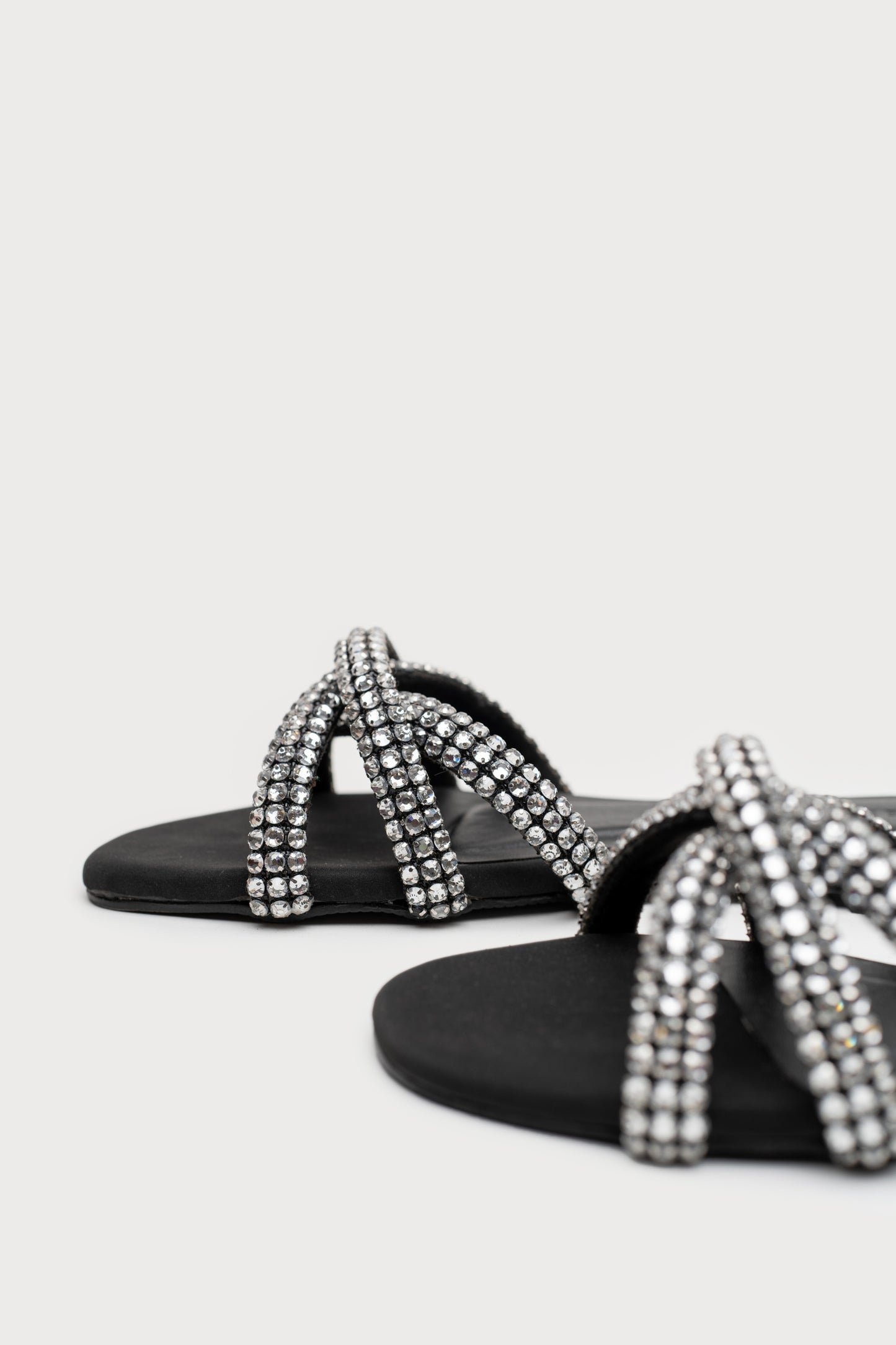 Black Embellished Strappy Flats - Hustle N Holla