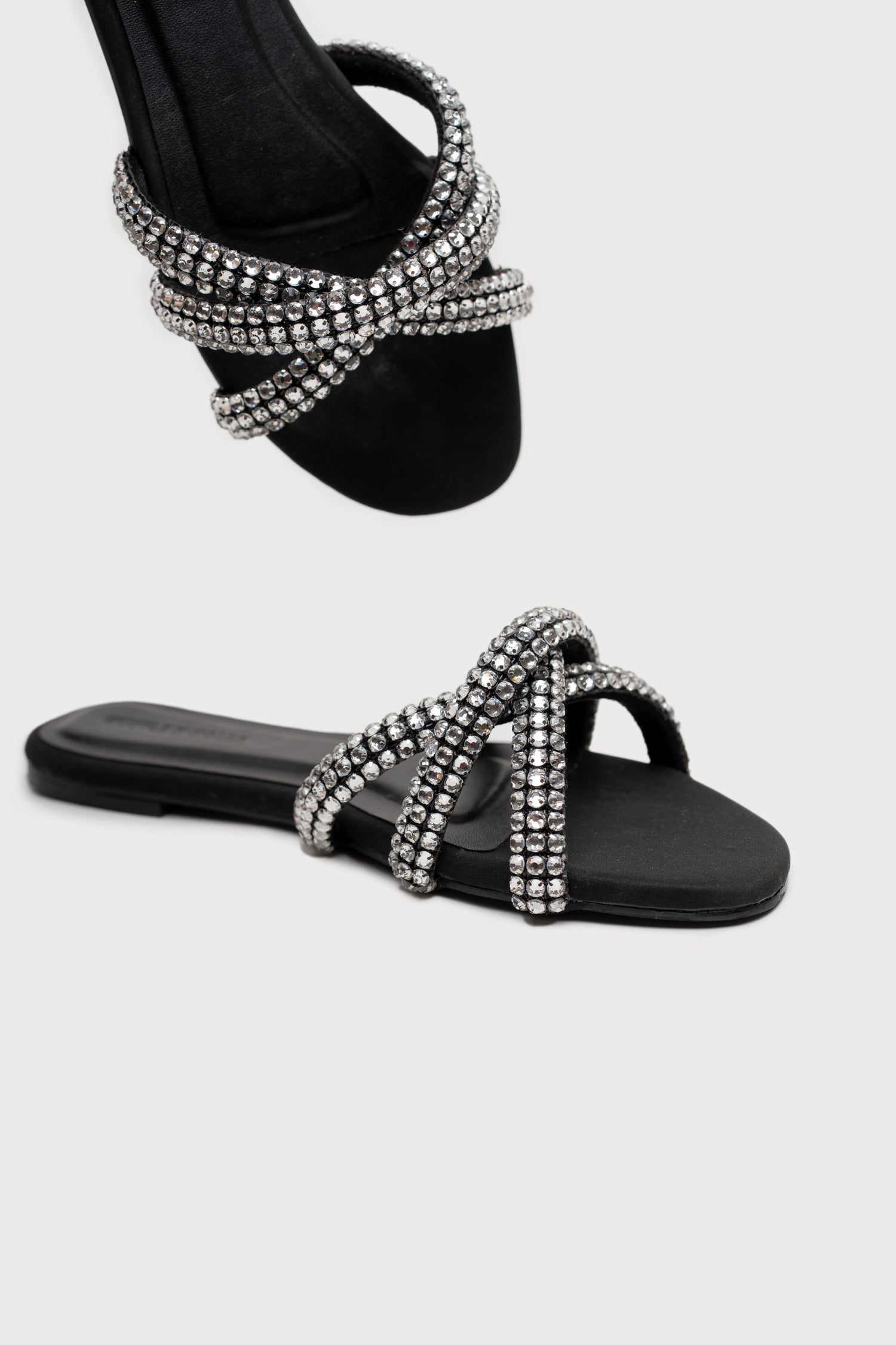 Black Embellished Strappy Flats - Hustle N Holla