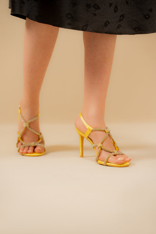 Heeled sandals with Rhinestone Straps