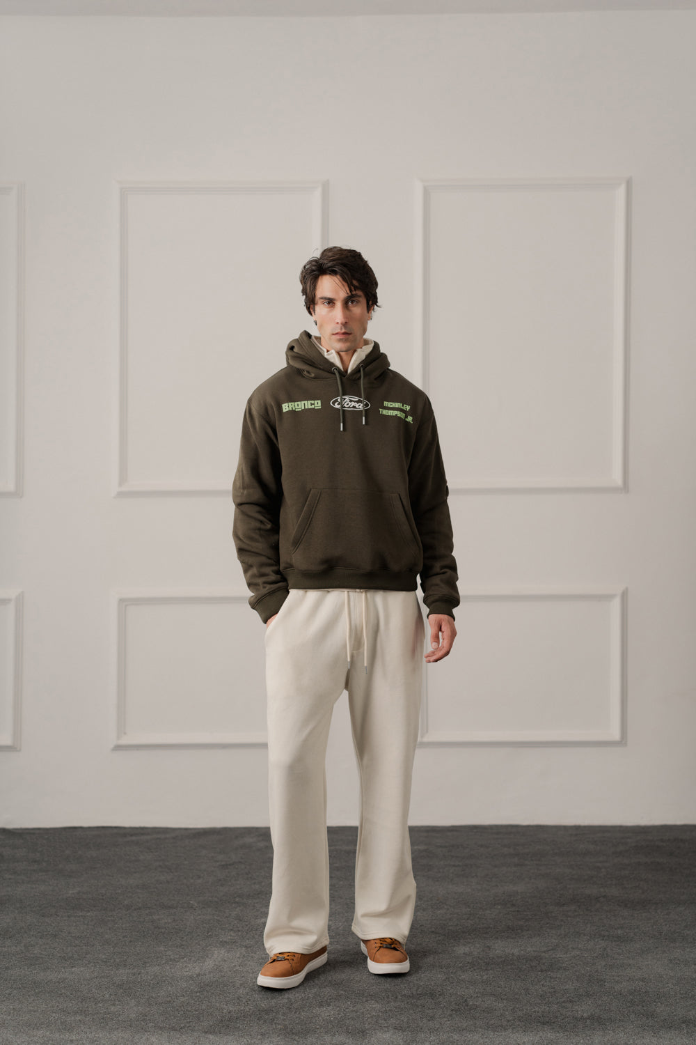 Olive Green Relaxed Fit Graphic Pull Over Hoodie - Hustle N Holla