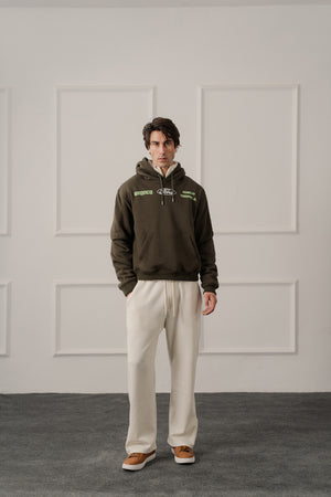 Olive Green Relaxed Fit Graphic Pull Over Hoodie - Hustle N Holla