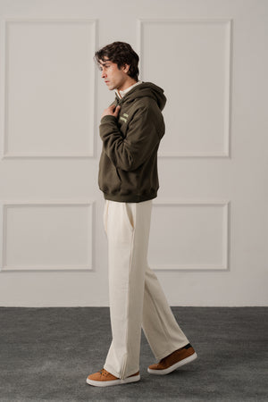 Olive Green Relaxed Fit Graphic Pull Over Hoodie - Hustle N Holla