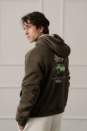 Olive Green Relaxed Fit Graphic Pull Over Hoodie - Hustle N Holla