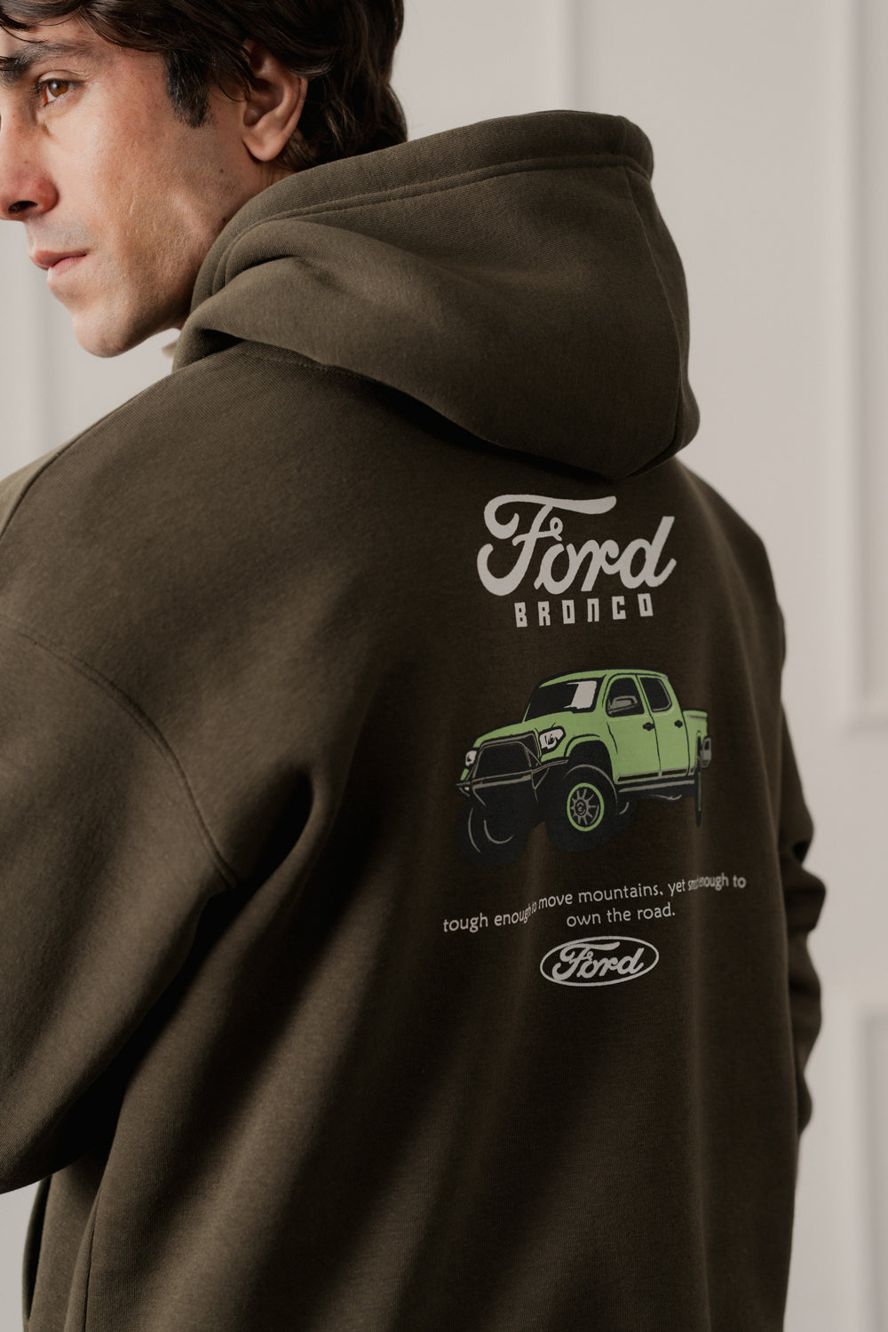 Olive Green Relaxed Fit Graphic Pull Over Hoodie - Hustle N Holla