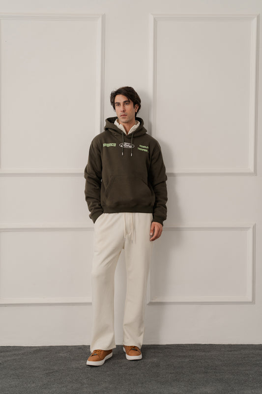 Olive Green Relaxed Fit Graphic Pull Over Hoodie - Hustle N Holla