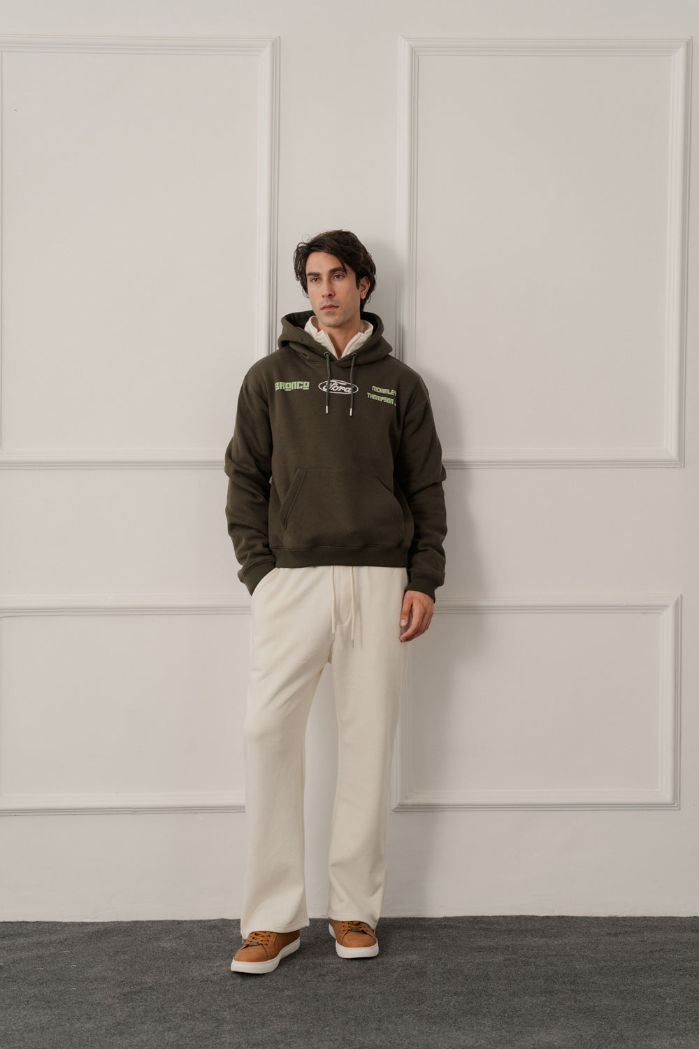 Olive Green Relaxed Fit Graphic Pull Over Hoodie - Hustle N Holla