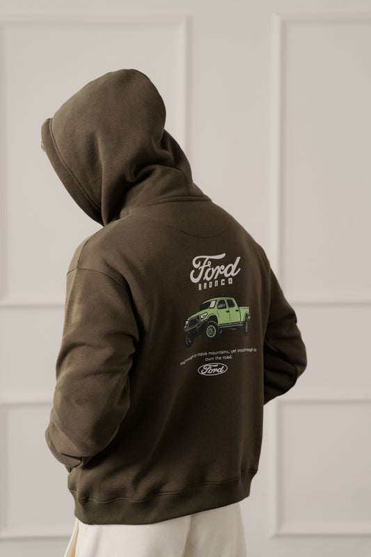 Olive Green Relaxed Fit Graphic Pull Over Hoodie - Hustle N Holla