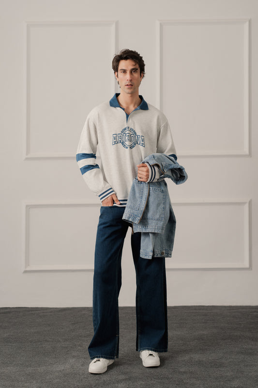 Grey Relaxed Fit Rugby Polo - Hustle N Holla