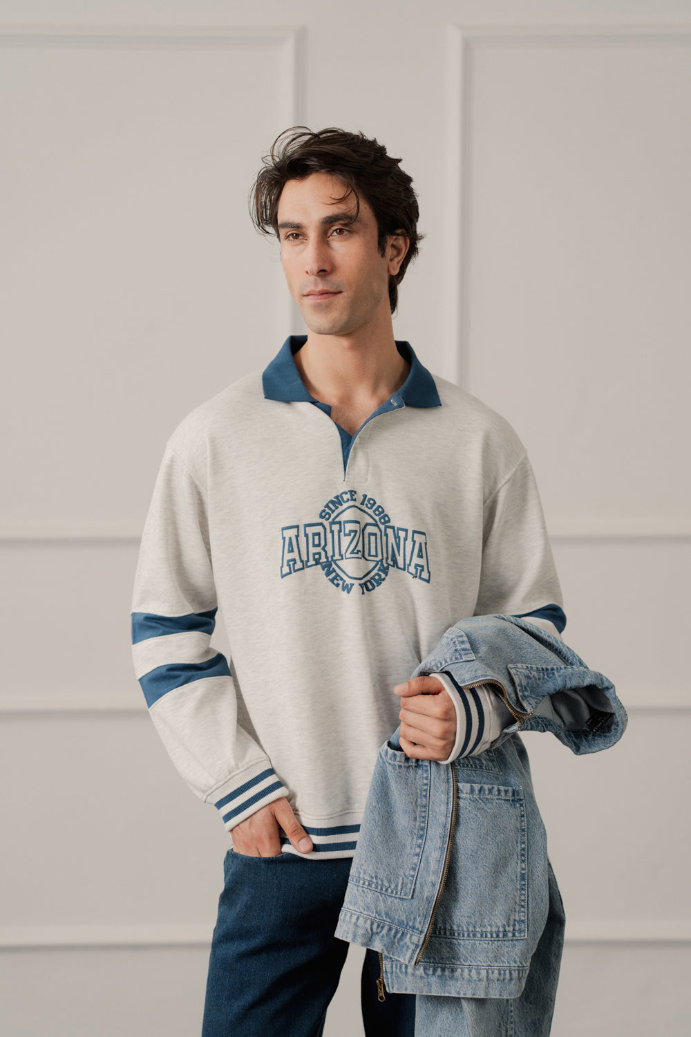 Grey Relaxed Fit Rugby Polo