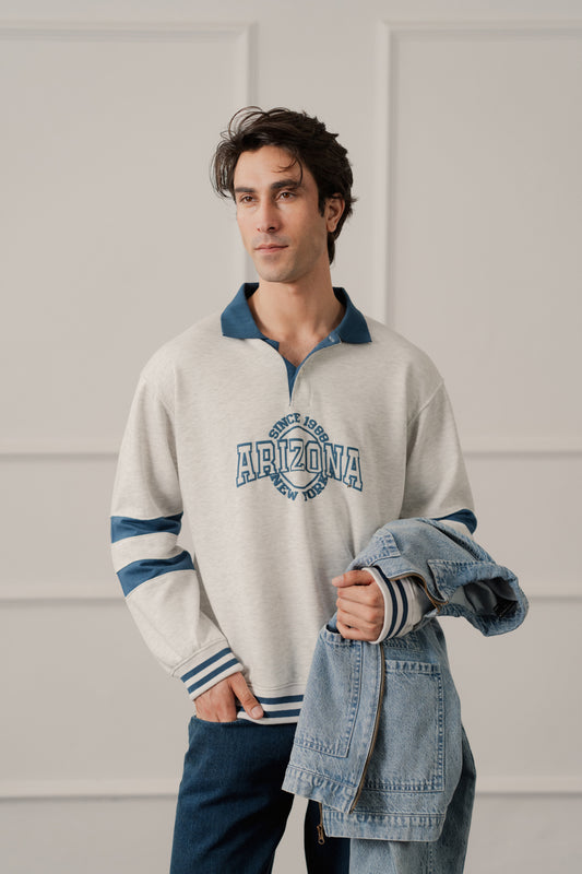 Grey Relaxed Fit Rugby Polo - Hustle N Holla