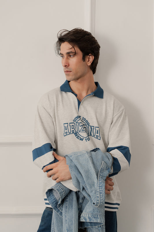 Grey Relaxed Fit Rugby Polo - Hustle N Holla