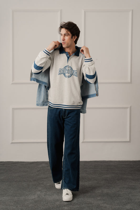 Grey Relaxed Fit Rugby Polo - Hustle N Holla