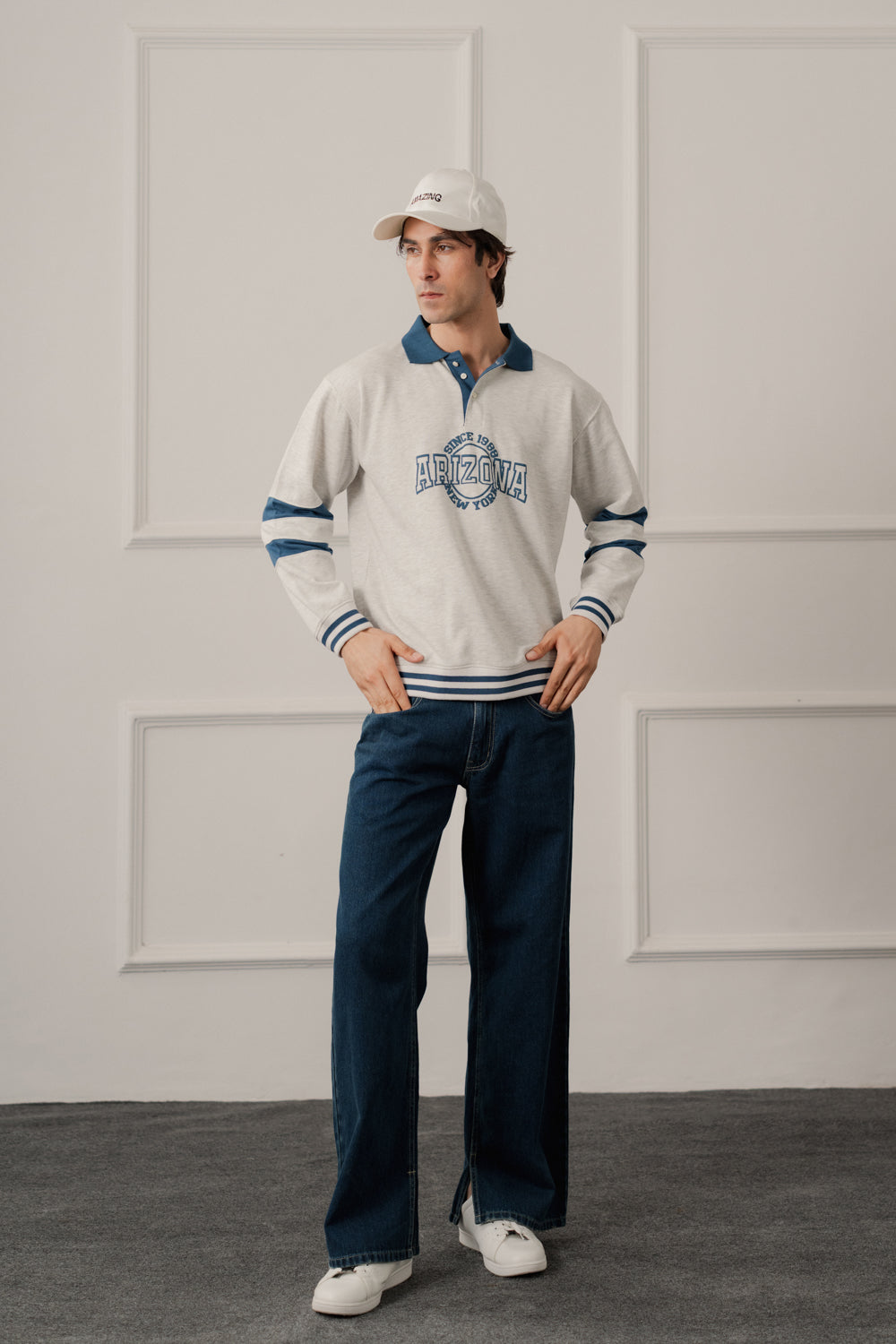 Grey Relaxed Fit Rugby Polo