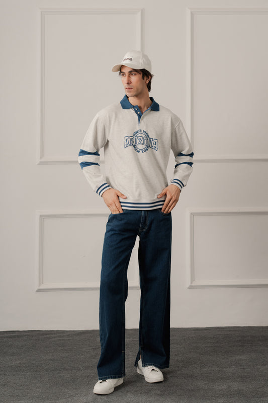 Grey Relaxed Fit Rugby Polo - Hustle N Holla