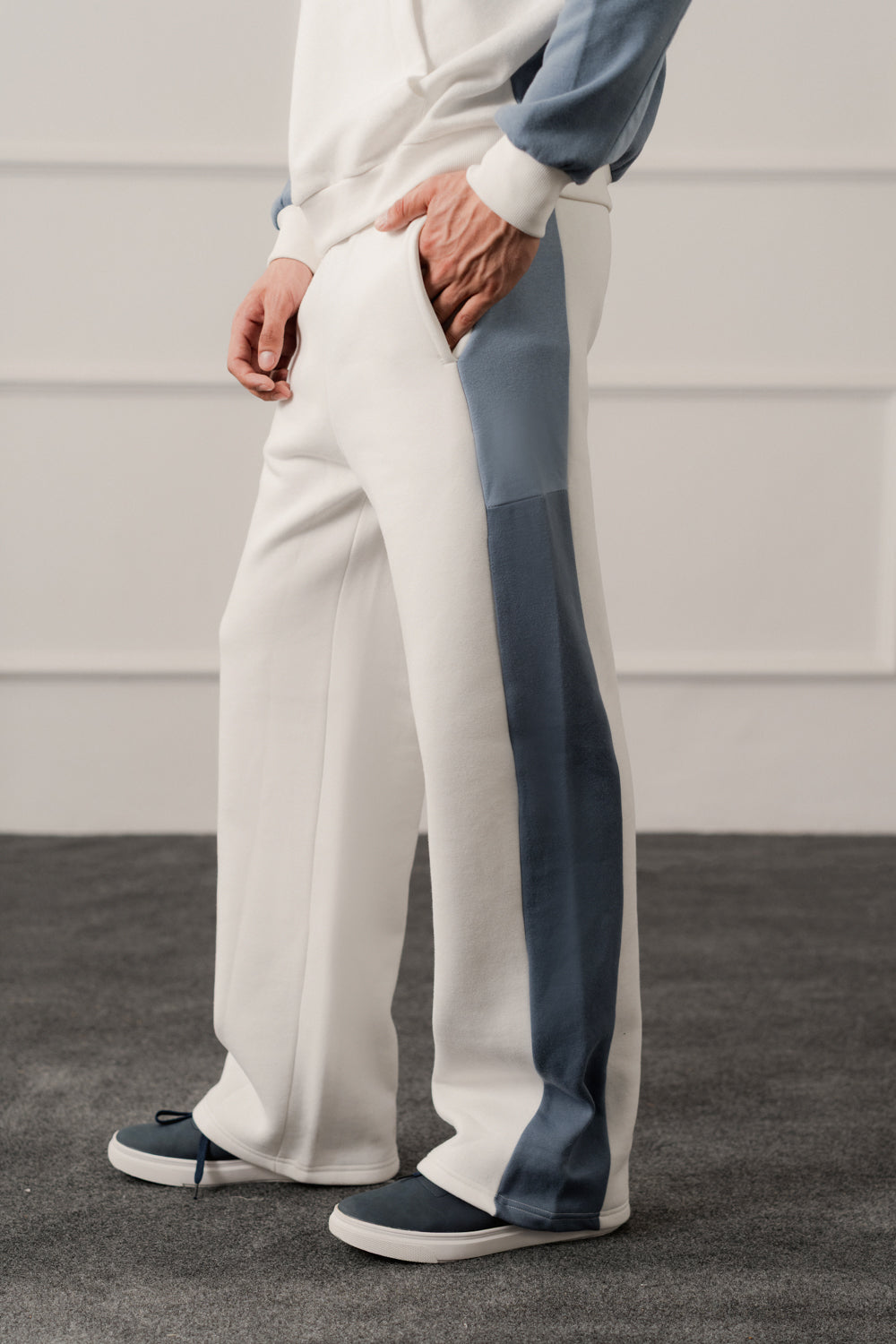 White Straight Fit Panelled Trousers - Hustle N Holla
