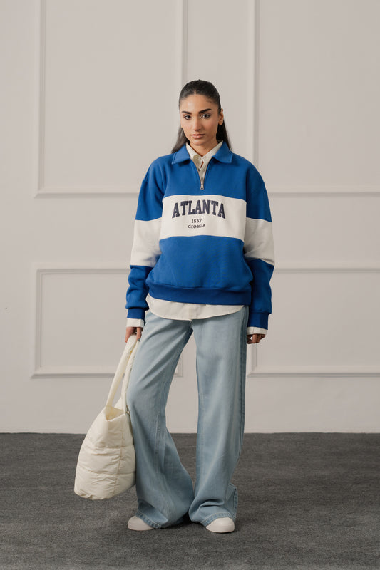 Royal Blue Relaxed Fit Rugby Sweatshirt - Hustle N Holla