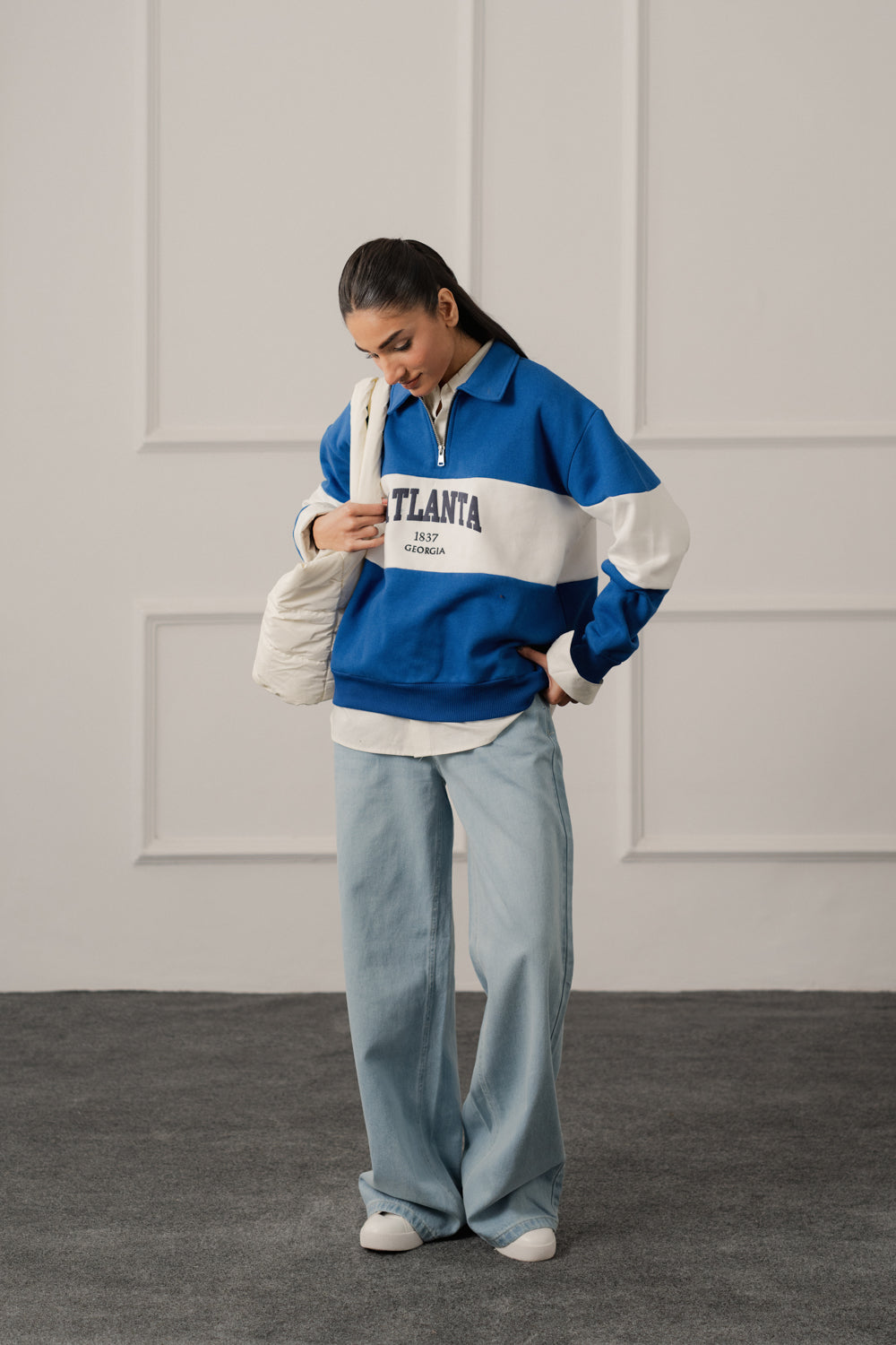 Royal Blue Relaxed Fit Rugby Sweatshirt - Hustle N Holla