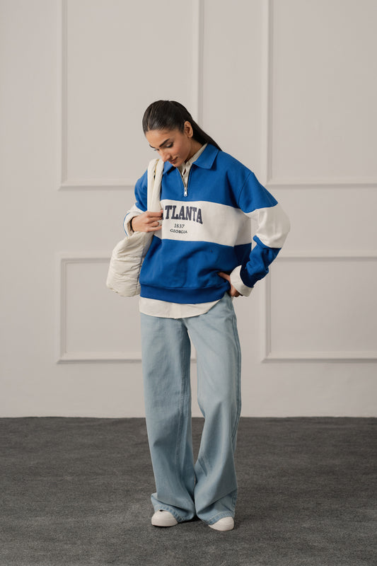 Royal Blue Relaxed Fit Rugby Sweatshirt - Hustle N Holla