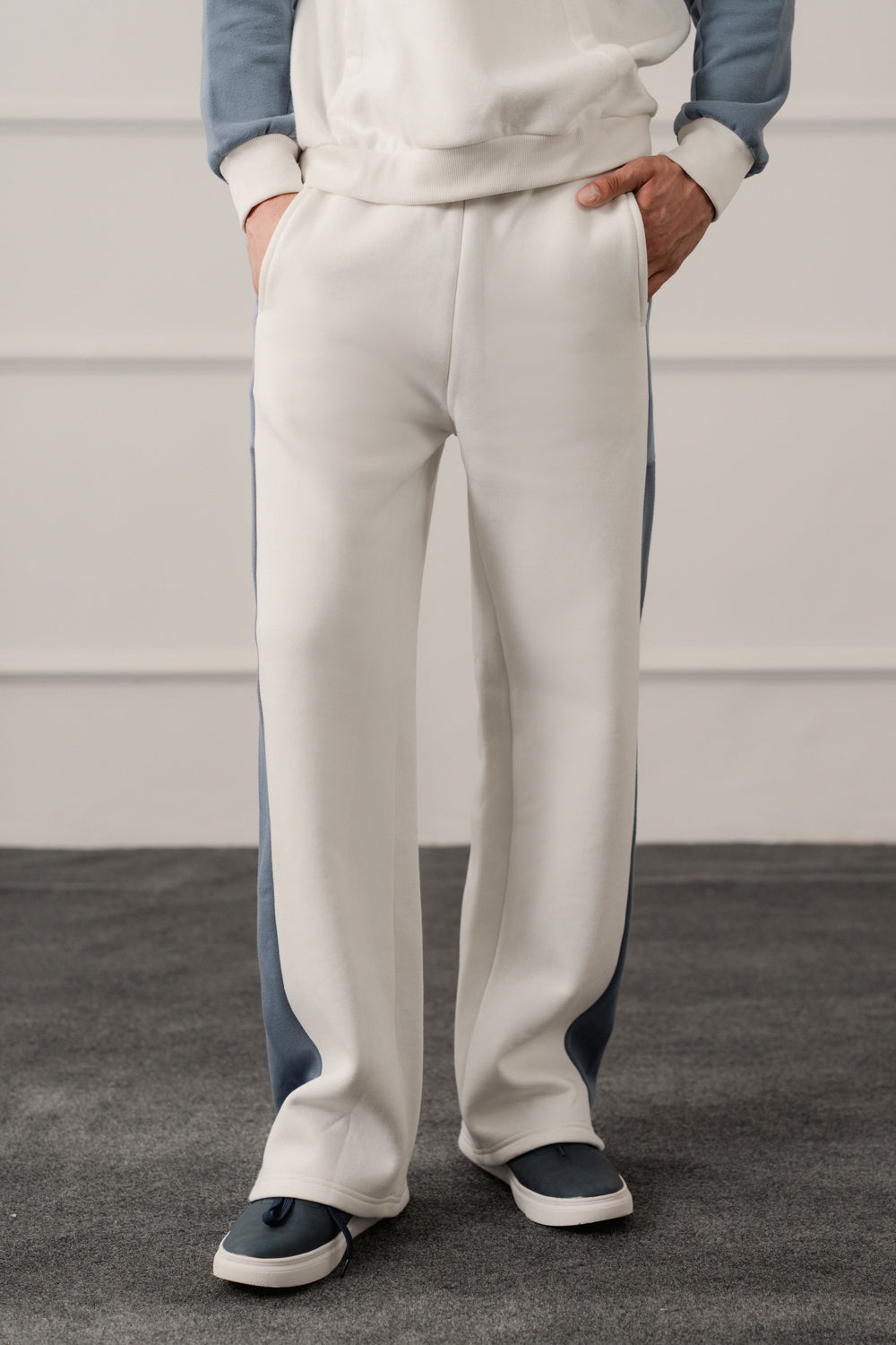 White Straight Fit Panelled Trousers