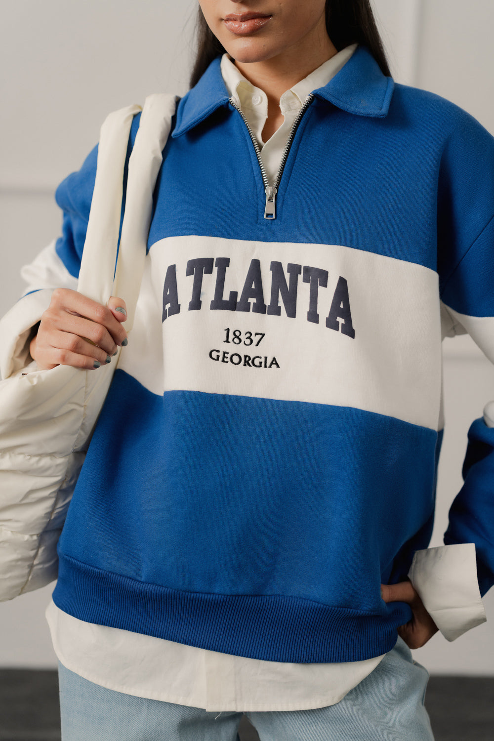 Royal Blue Relaxed Fit Rugby Sweatshirt - Hustle N Holla