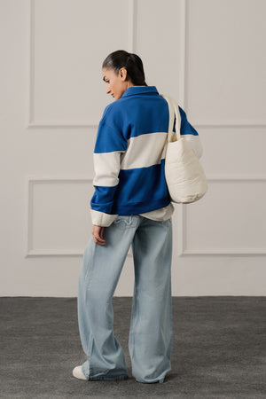 Royal Blue Relaxed Fit Rugby Sweatshirt - Hustle N Holla