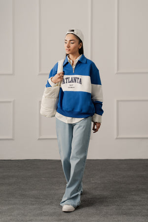 Royal Blue Relaxed Fit Rugby Sweatshirt - Hustle N Holla
